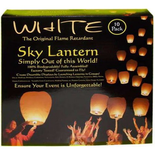 10pc White Sky Lantern in Retail Color Box